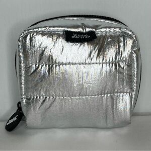 Le Mini Macaron Silver Disco Pouch-Quilted Nylon Zipper Pouch